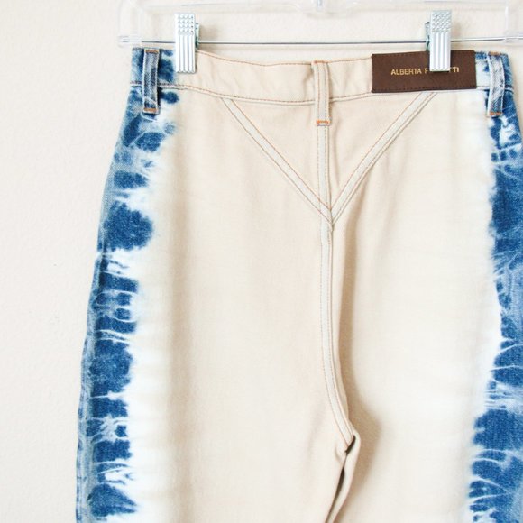 NEW! ALBERTA FERRETI Designer Bleached Denim Jeans High Rise Tan/Blue-4 Orig$698 - Picture 10 of 16
